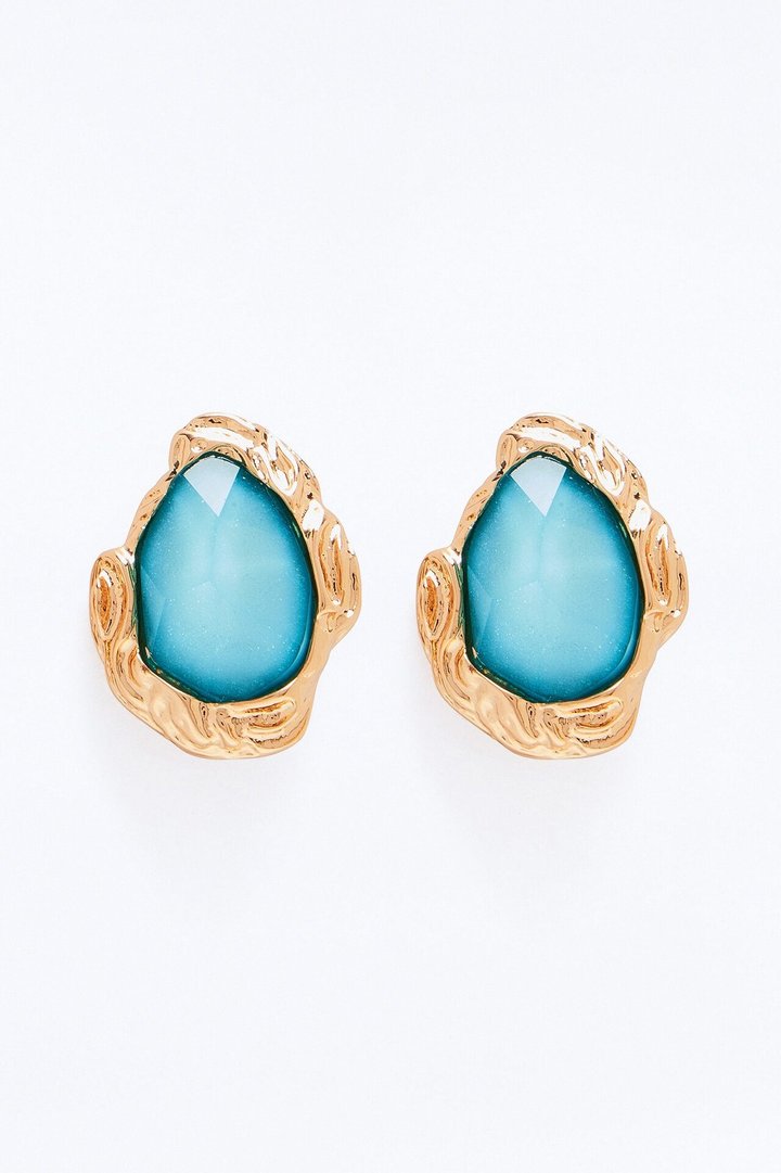 No Cloud Jeweled Stud Earrings - Gold/Blue