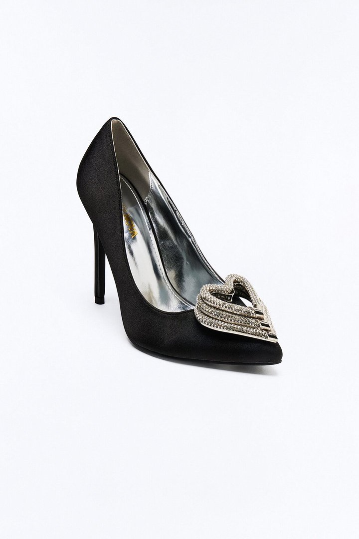 Date Rhinestone Heart Pumps - Black