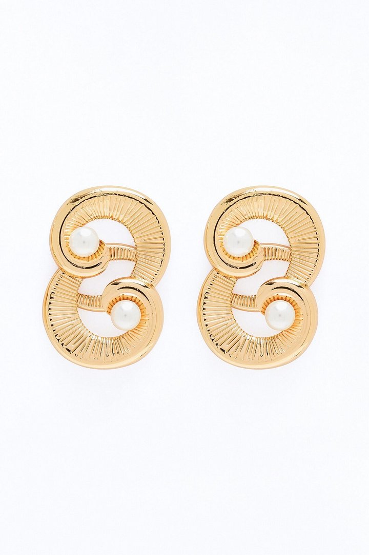 Soft Current Pearl Earrings - Gold