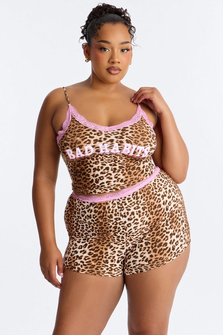 Wild Habits PJ Short Set - Brown/combo