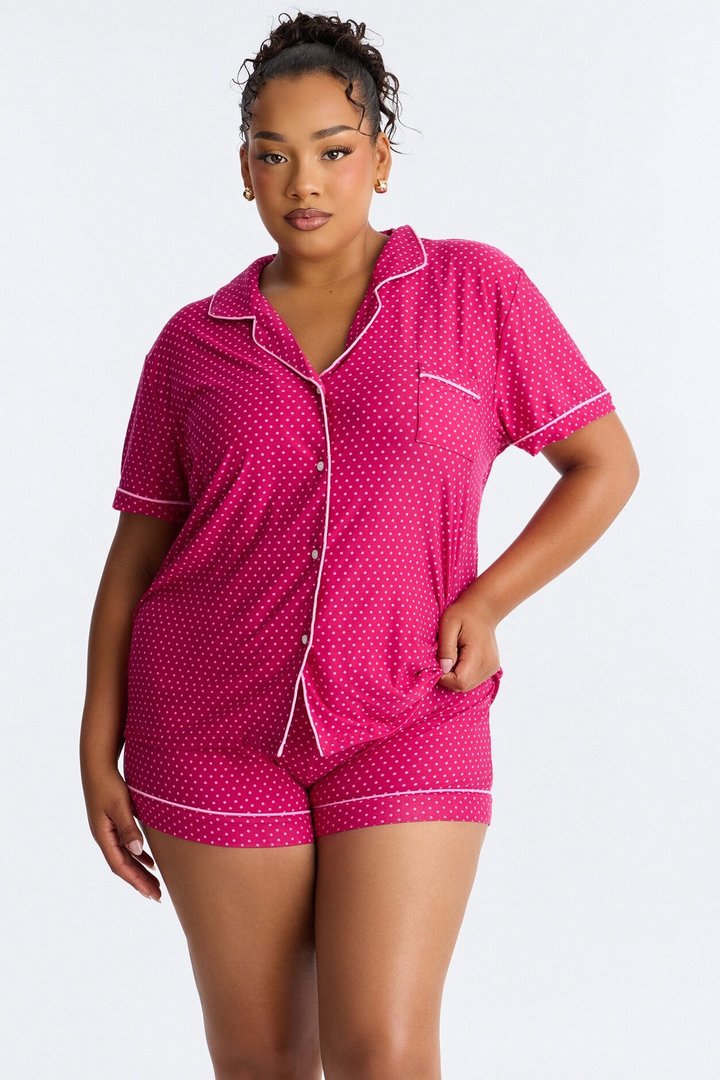 Snuggle Me Button Up PJ Short Set - Raspberry