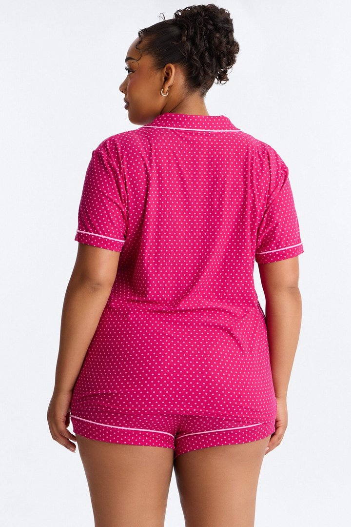 Snuggle Me Button Up PJ Short Set - Raspberry