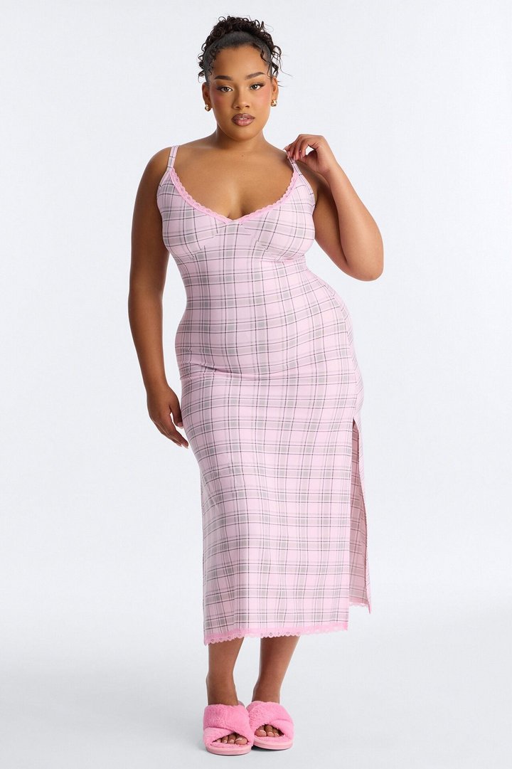 Rest Like Royalty Plaid PJ Cami Midi Sleep Dress - Pink/combo