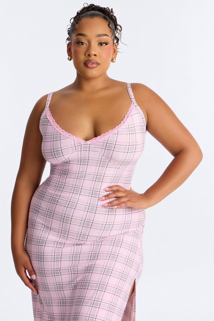 Rest Like Royalty Plaid PJ Cami Midi Sleep Dress - Pink/combo