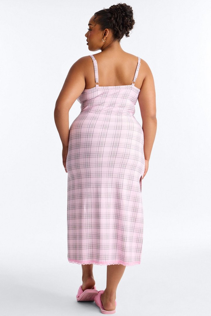 Rest Like Royalty Plaid PJ Cami Midi Sleep Dress - Pink/combo