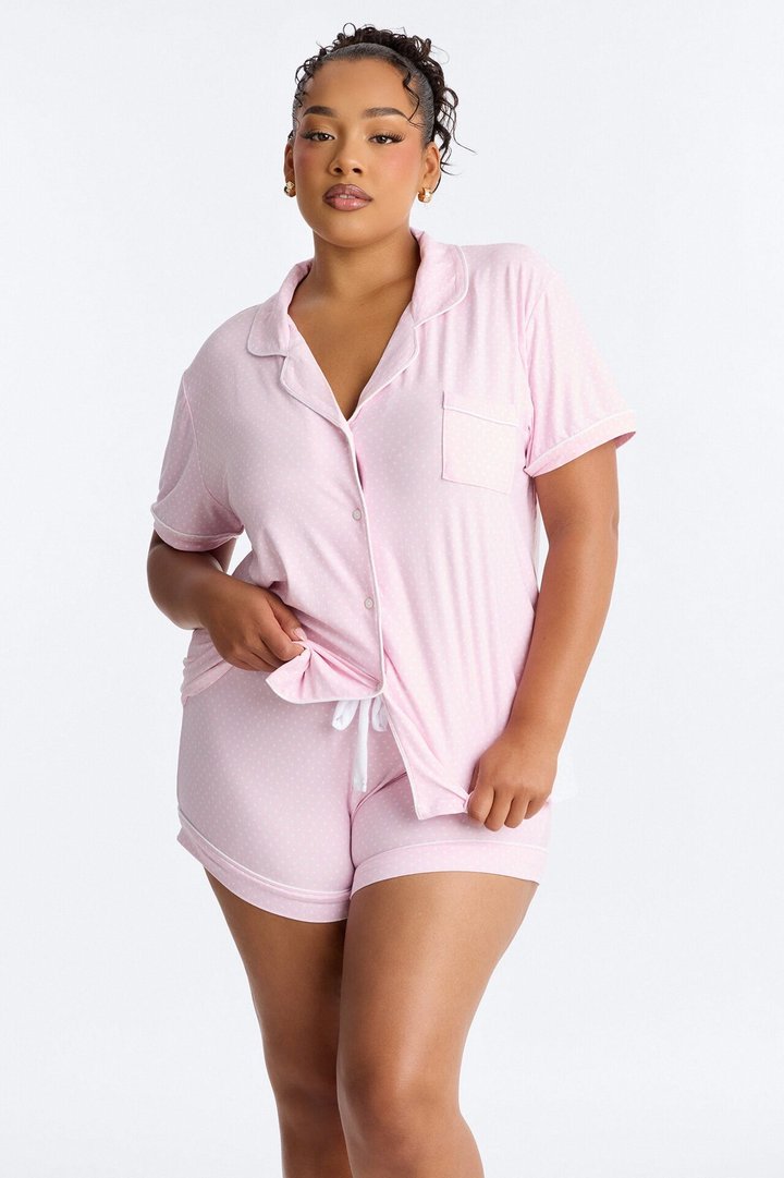 Snuggle All Night Button Up PJ Short Set - Pink
