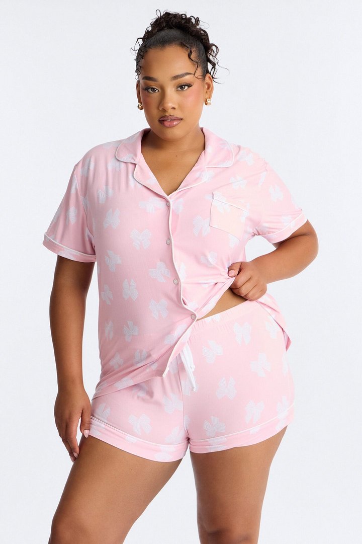 Snuggle Me Button Up PJ Short Set - Pink