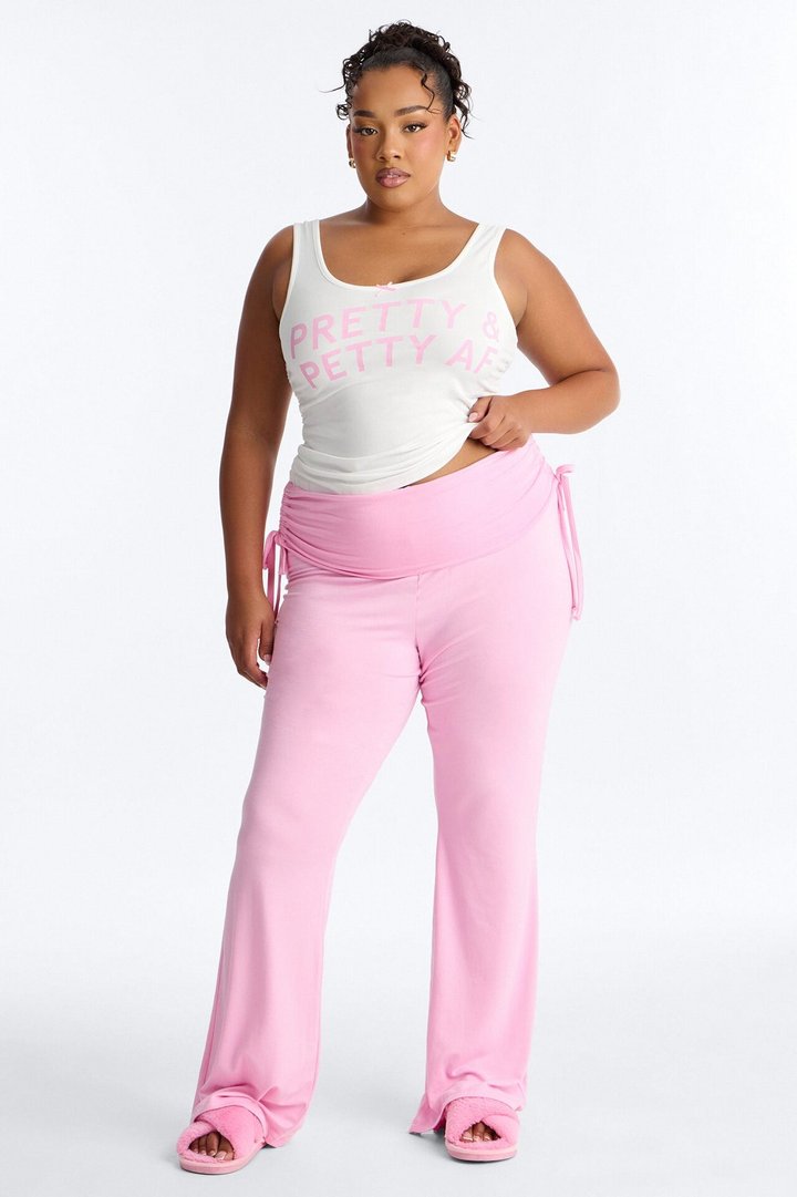 Petty Dreams Tank PJ Foldover Pant Set - White/Pink