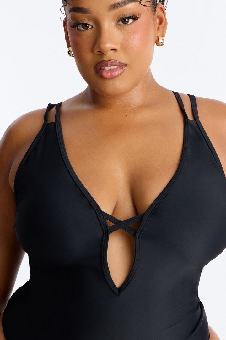 Parker 1 Piece Plunge Neck Swimsuit - Black