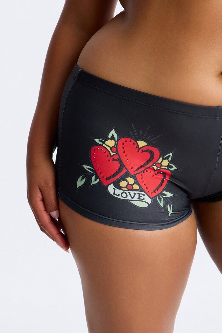 Ed Hardy Hearts Rhinestones Boyshort 2 Piece Bikini - Black/combo