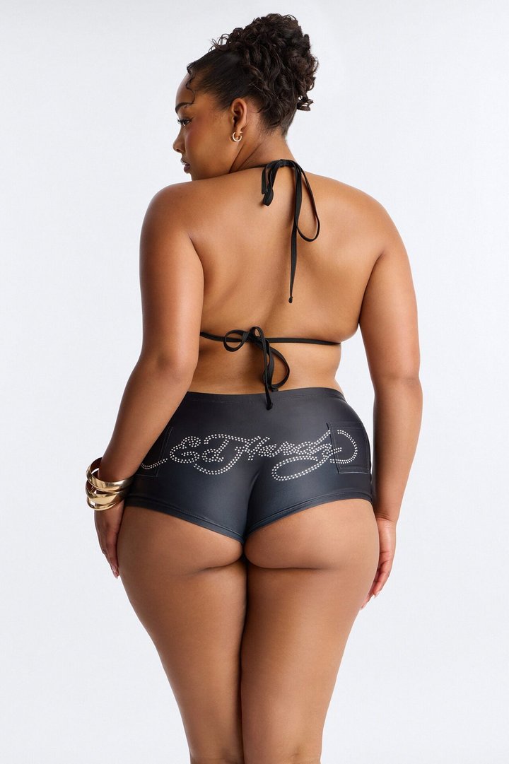 Ed Hardy Hearts Rhinestones Boyshort 2 Piece Bikini - Black/combo