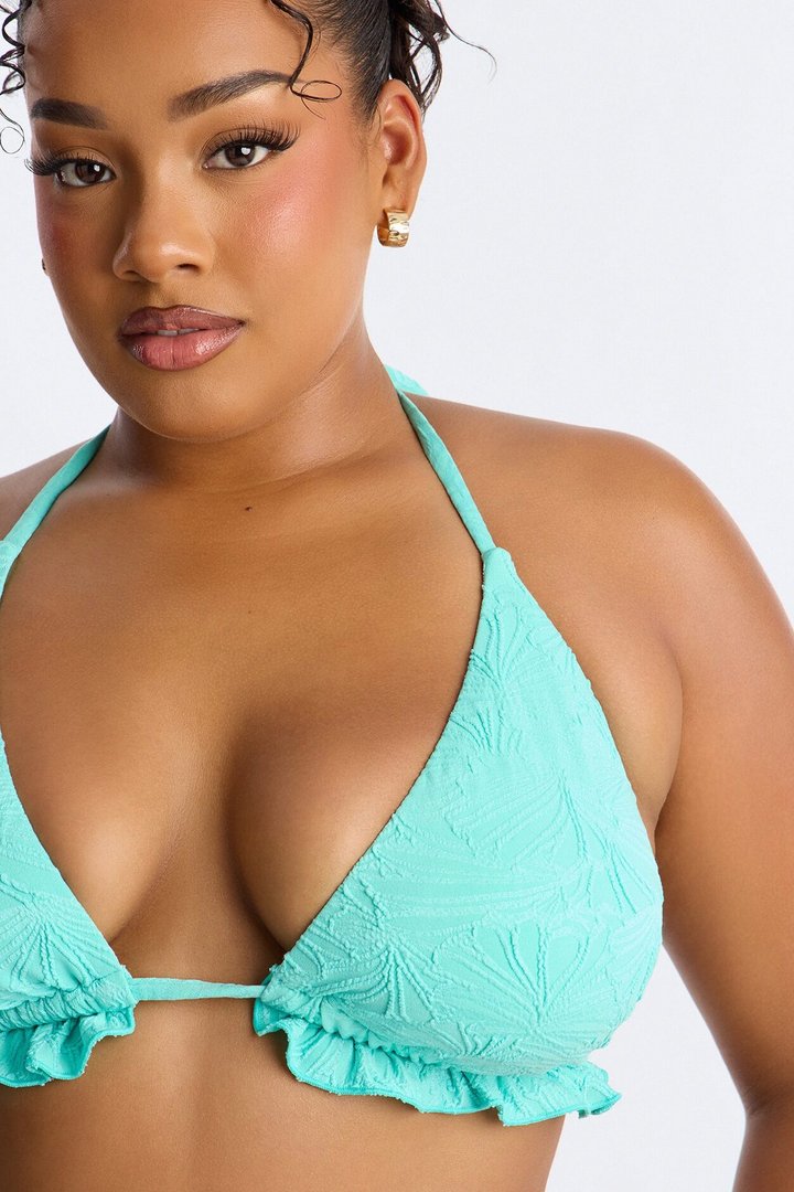 Teni Textured 2 Piece Ruffle Triangle Bikini Set - Blue
