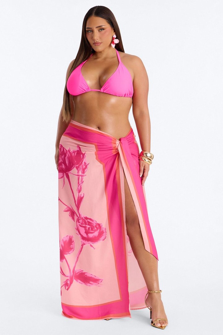 Bahama Time Tie Waist Saraong Maxi Skirt - Pink/combo