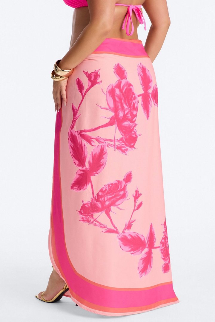 Bahama Time Tie Waist Saraong Maxi Skirt - Pink/combo