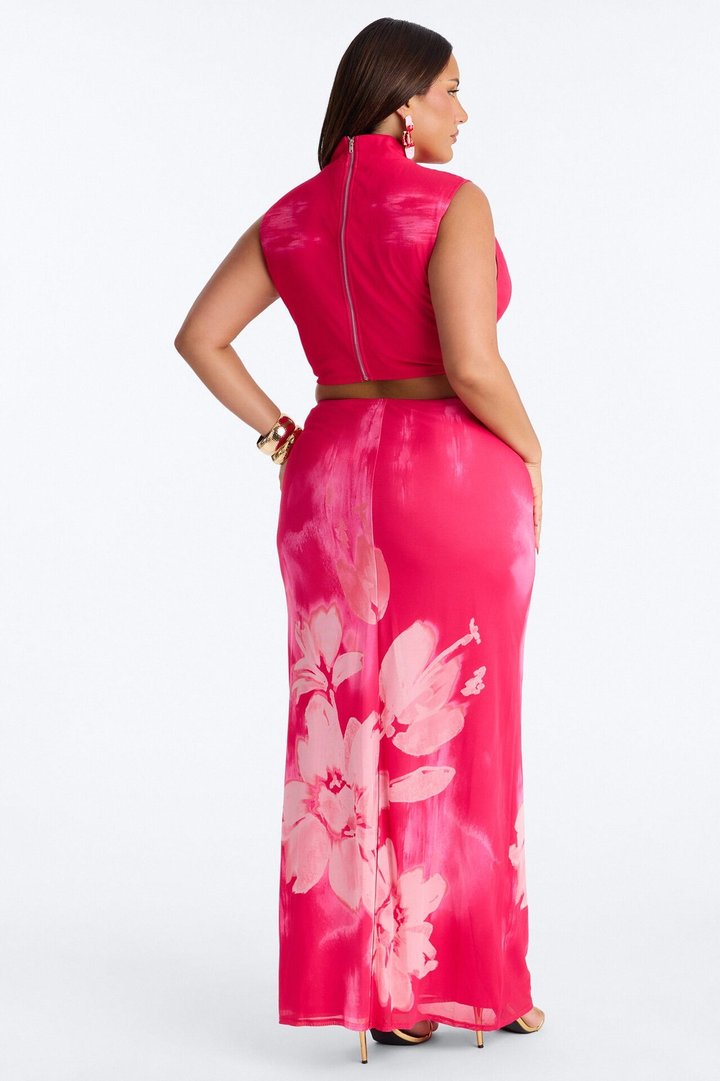 Bloom For You Mesh Skirt Set - Hot Pink
