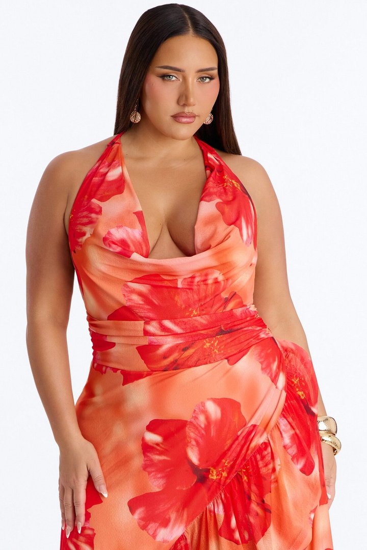 Vacay Crush Halter Maxi Dress - Orange/combo