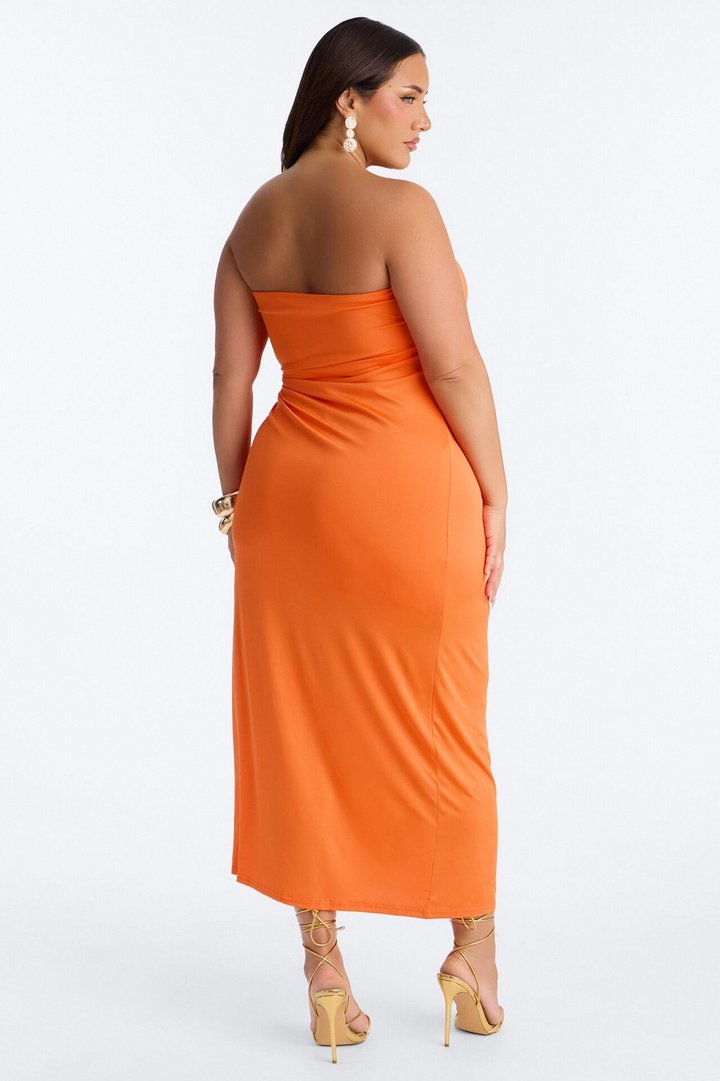 Anastasia Strapless Midi Dress - Orange