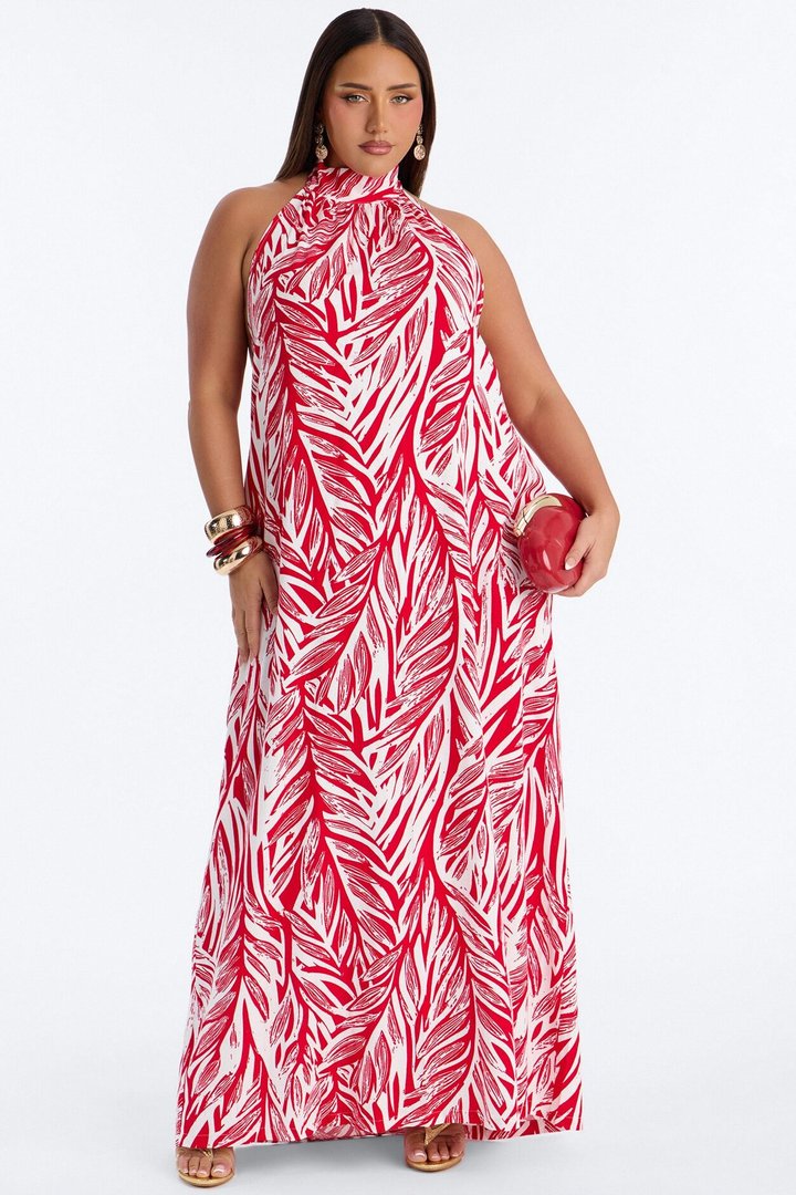 Jazlyn Printed Linen Maxi Dress - Red/combo