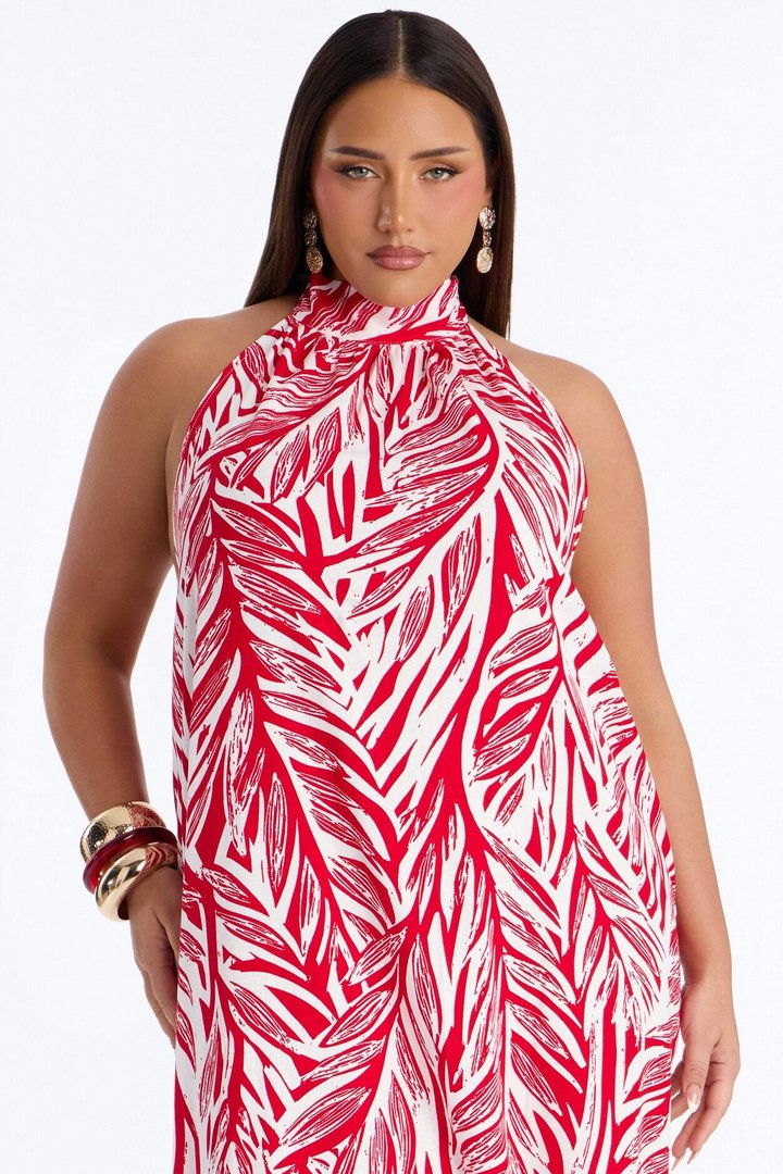 Jazlyn Printed Linen Maxi Dress - Red/combo