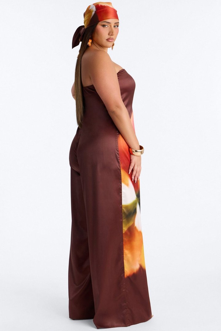 Sara Satin Head Scarf And Jumpsuit - Chocolate