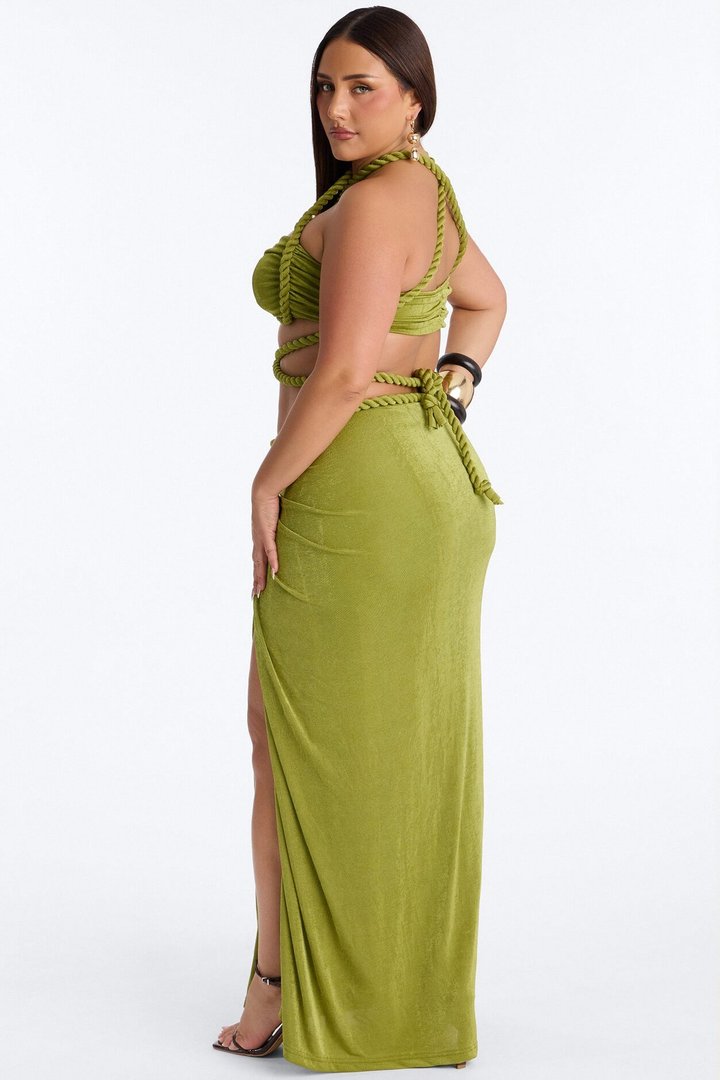 Tied To You Maxi Skirt Set - Chartreuse