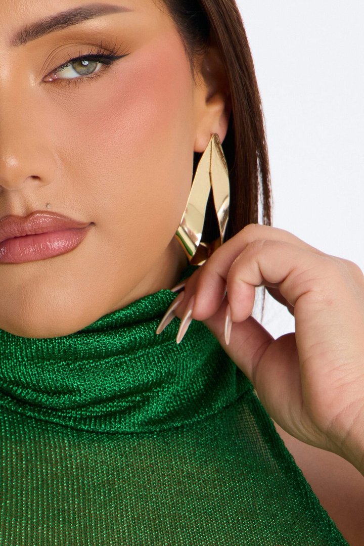 Beach Glow Metallic High Neck Top - Green