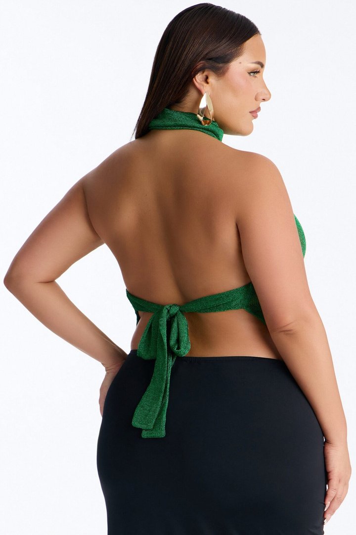 Beach Glow Metallic High Neck Top - Green