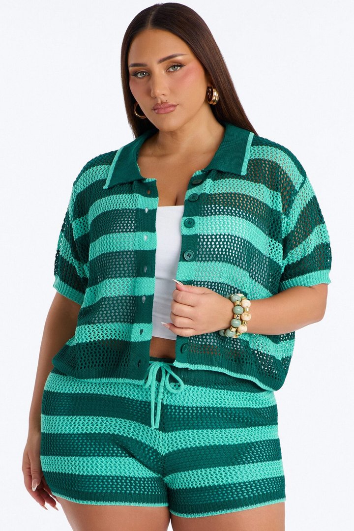 Resort Ready Striped Crochet Short Set - Hunter