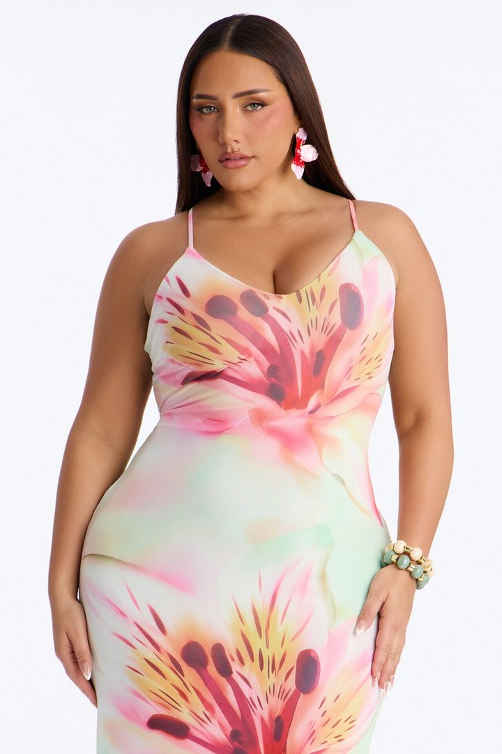 Alexandria Floral Mesh Maxi Dress - Aqua/Combo