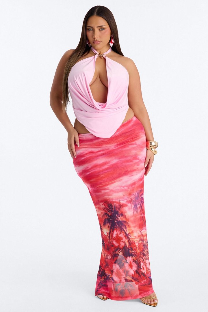 Starfish Sands Backless Cowl Halter Top - Pink