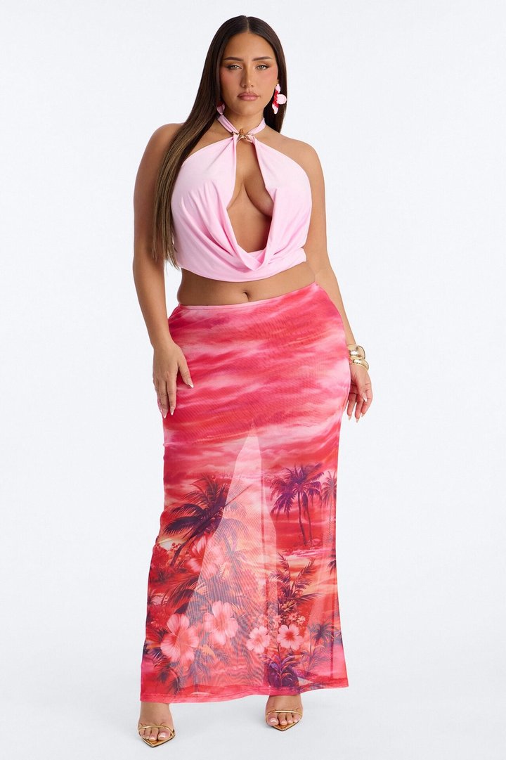 Miami Heat Wave Mesh Maxi Skirt - Hot Pink/combo