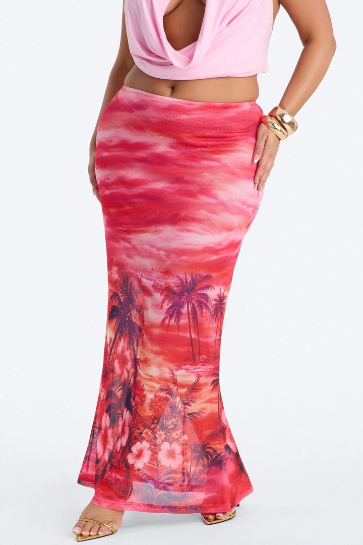 Miami Heat Wave Mesh Maxi Skirt - Hot Pink/combo