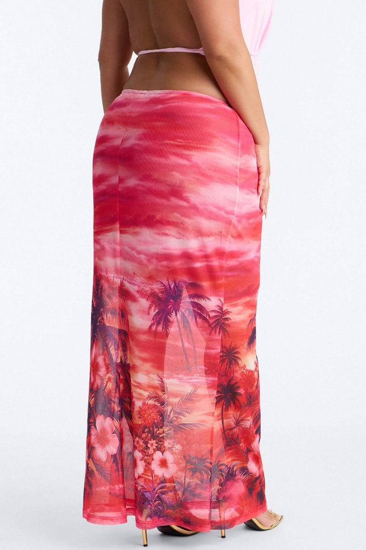 Miami Heat Wave Mesh Maxi Skirt - Hot Pink/combo