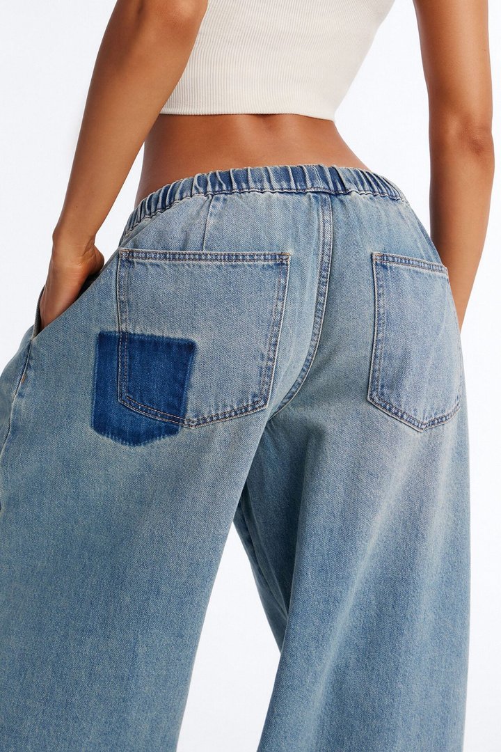 Direct Flight Tie Waist Baggy Jeans - Light Wash