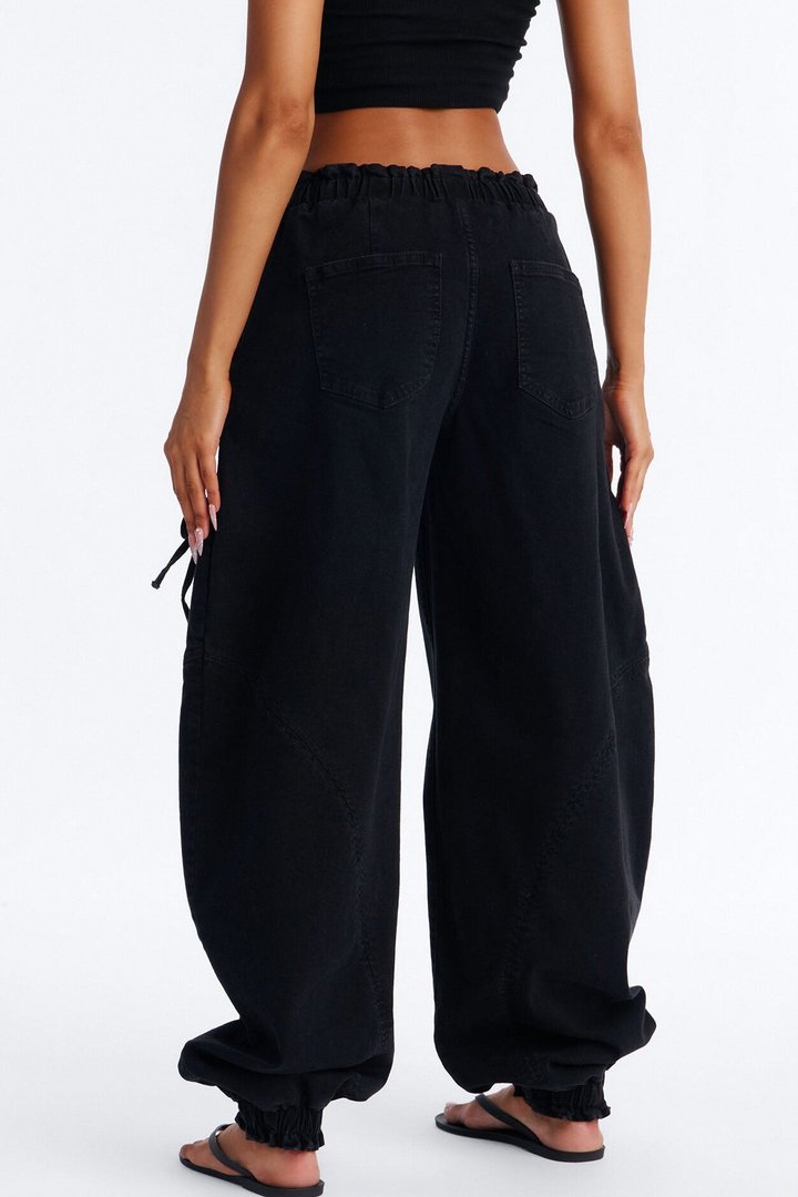 Sunbound Tie Waist Stretch Denim Joggers - Black