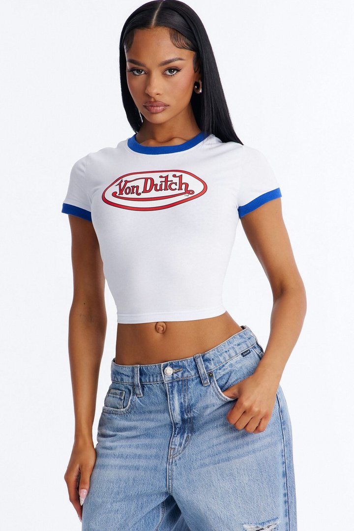 Von Dutch Americana Ringer Graphic Baby Tee - White