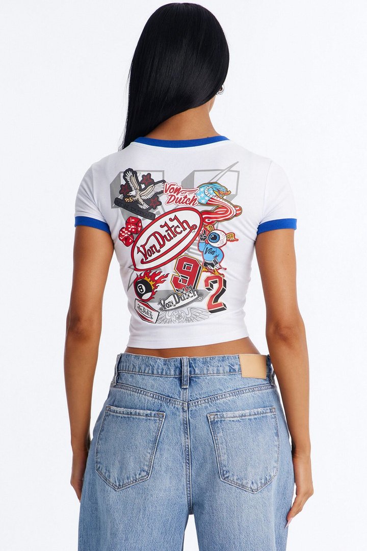 Von Dutch Americana Ringer Graphic Baby Tee - White