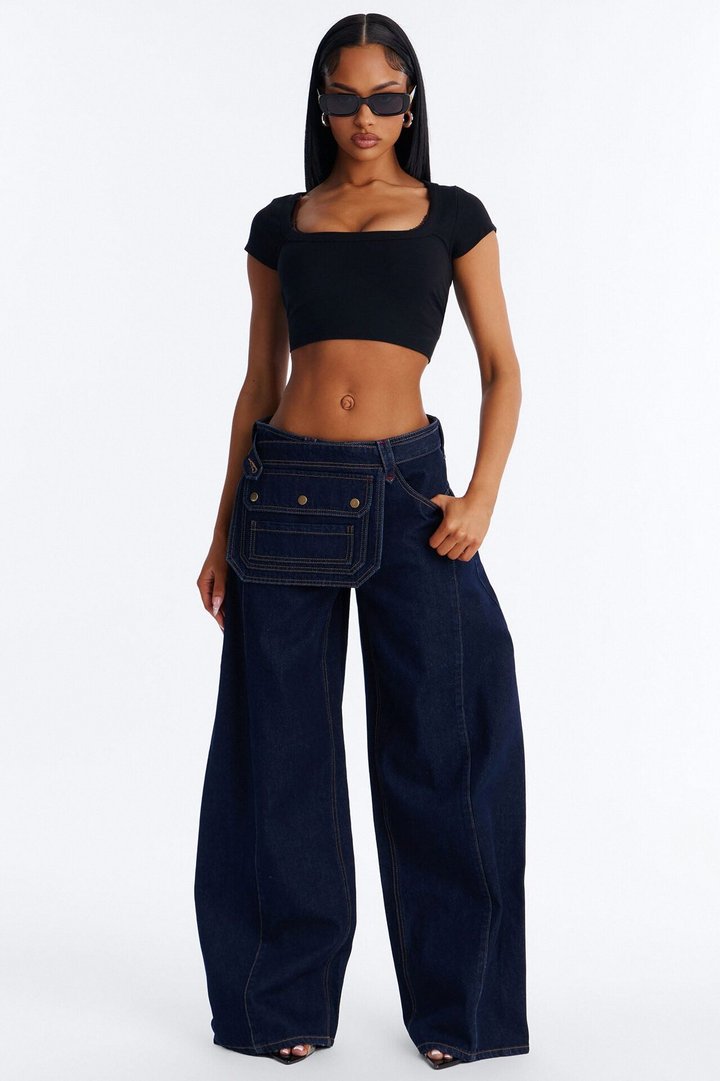 Belmar Utility Belt Wide Leg Jeans - Dark Denim