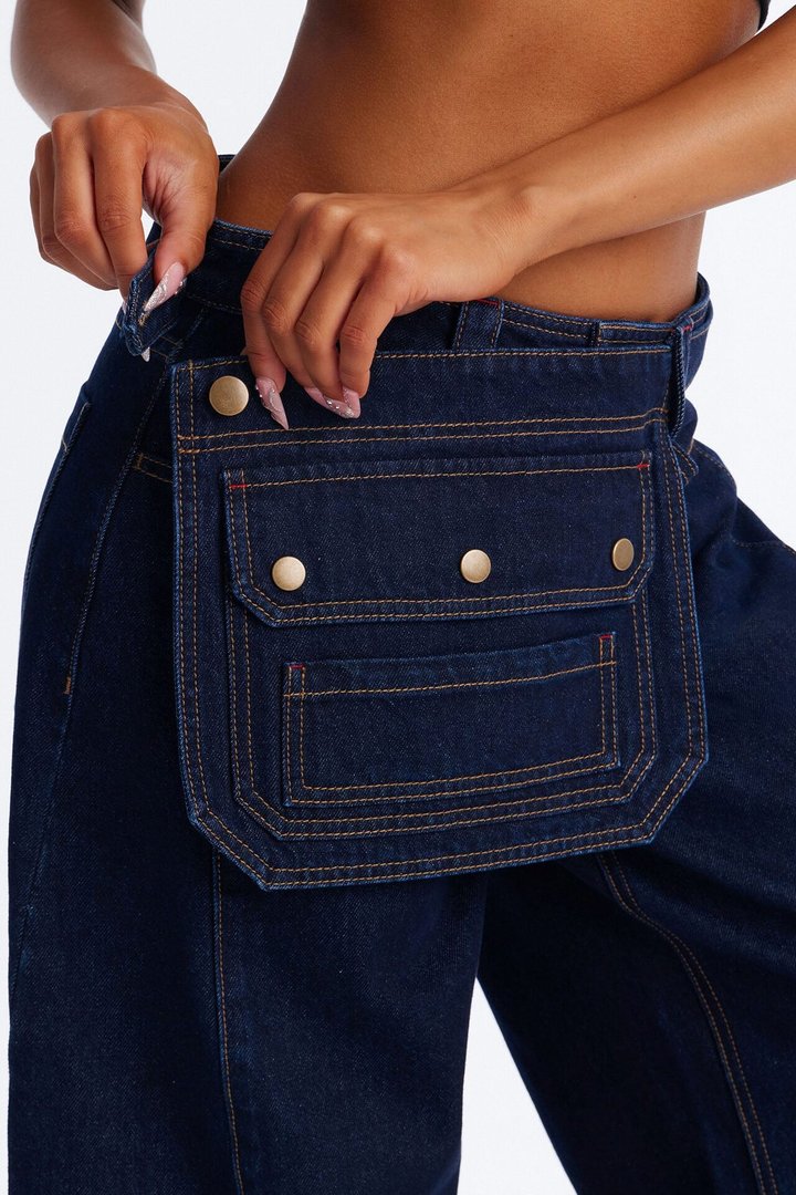 Belmar Utility Belt Wide Leg Jeans - Dark Denim