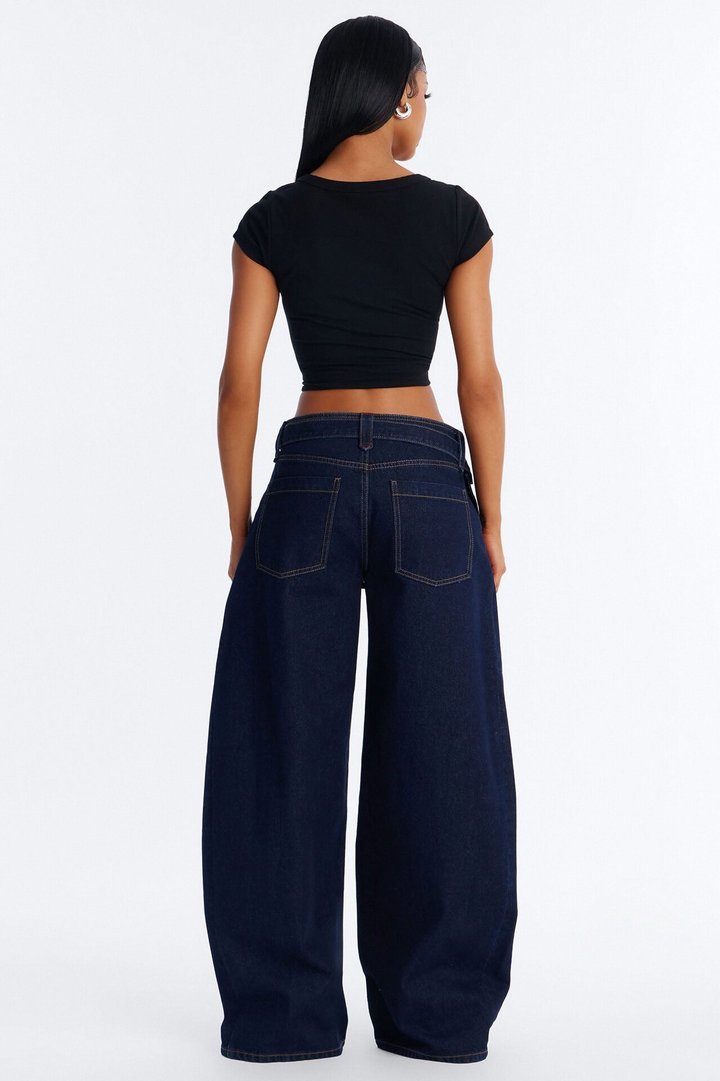 Belmar Utility Belt Wide Leg Jeans - Dark Denim