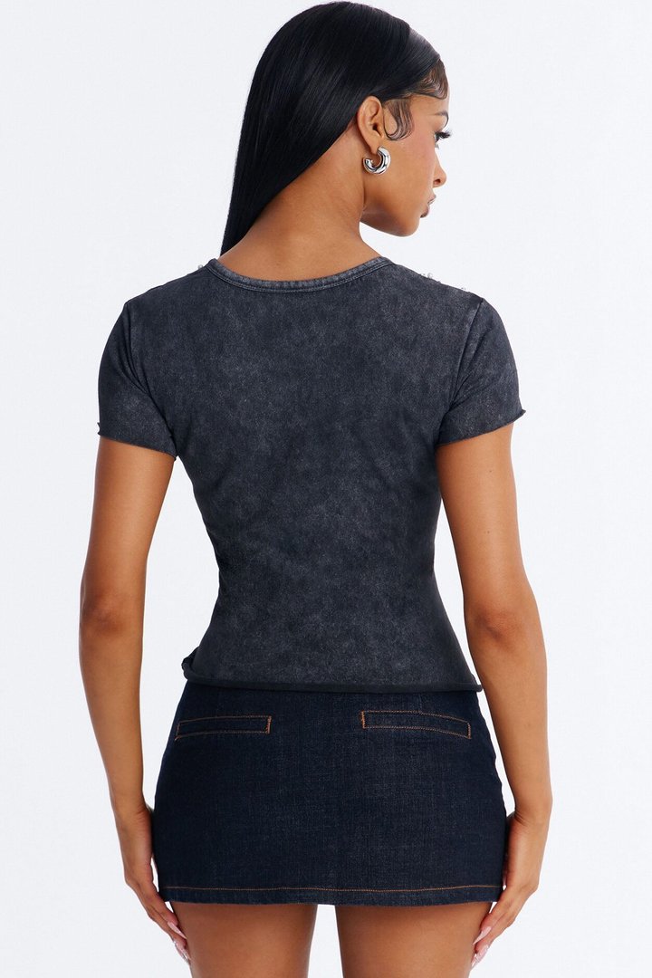 Nashville Rhinestone Music City Washed Top - Black Wash