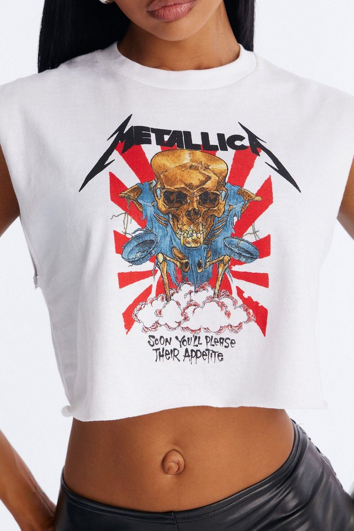 Metallica Please Appetite Crop Muscle Tank - White