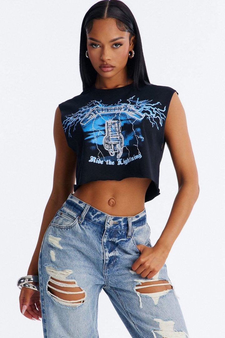 Metallica Ride The Lightening Crop Muscle Tank - Black