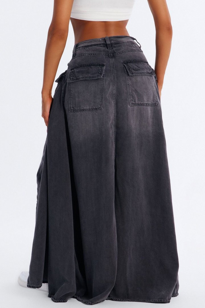 Lost It Cargo Overlay Straight Leg Jeans - Black Wash