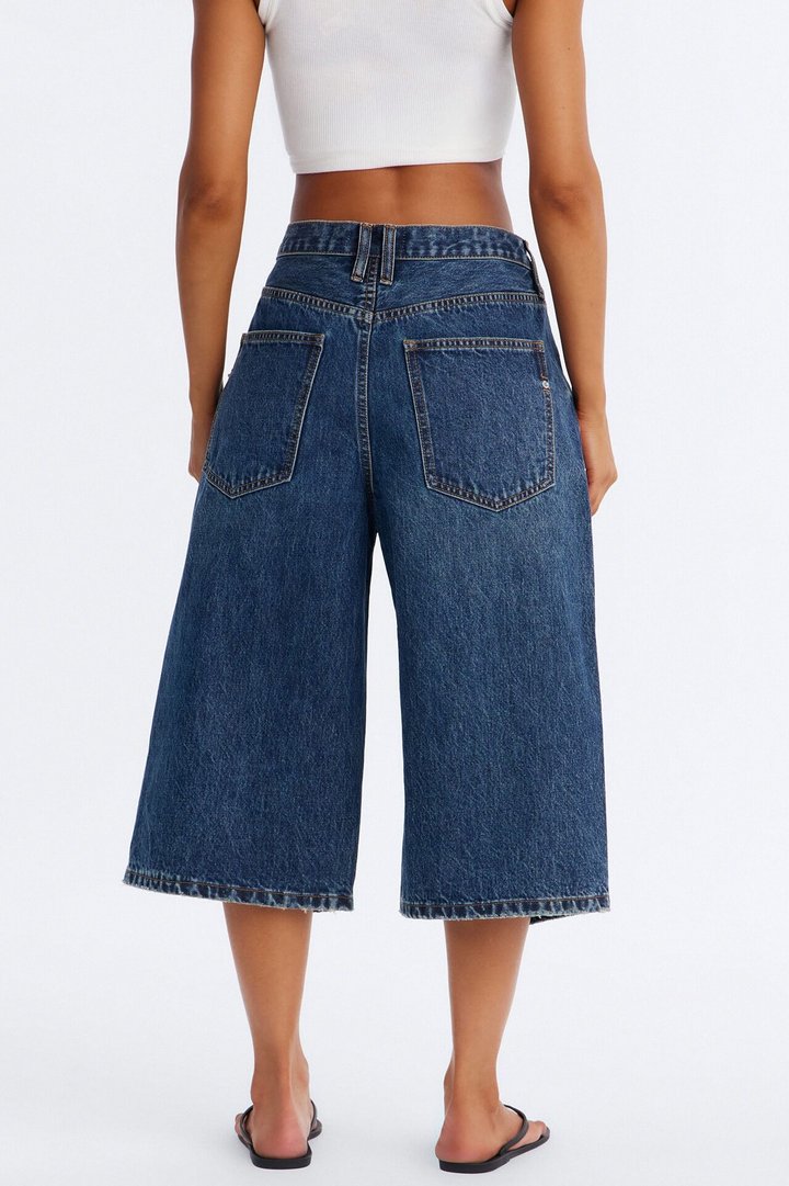 Offset Crossover Denim Culotte Jeans - Dark Wash