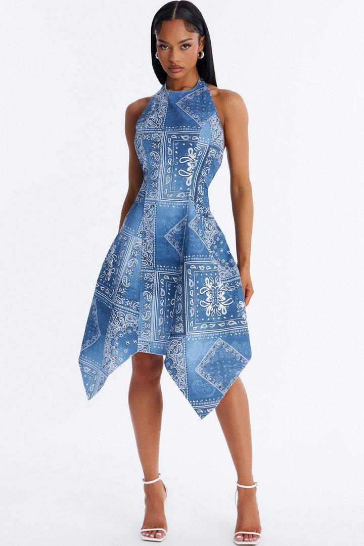 Karly Bandana Denim Midi Dress - Denim