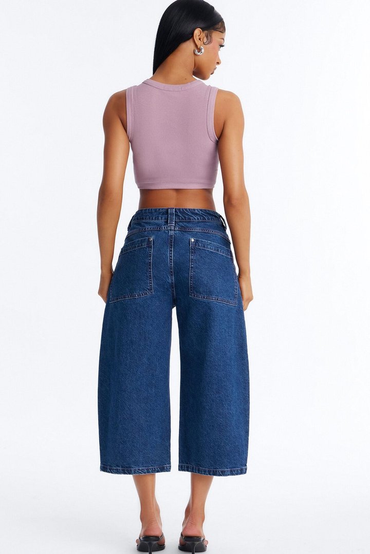 Persephone Button Fly Culotte Jeans - Rinse Blue Wash