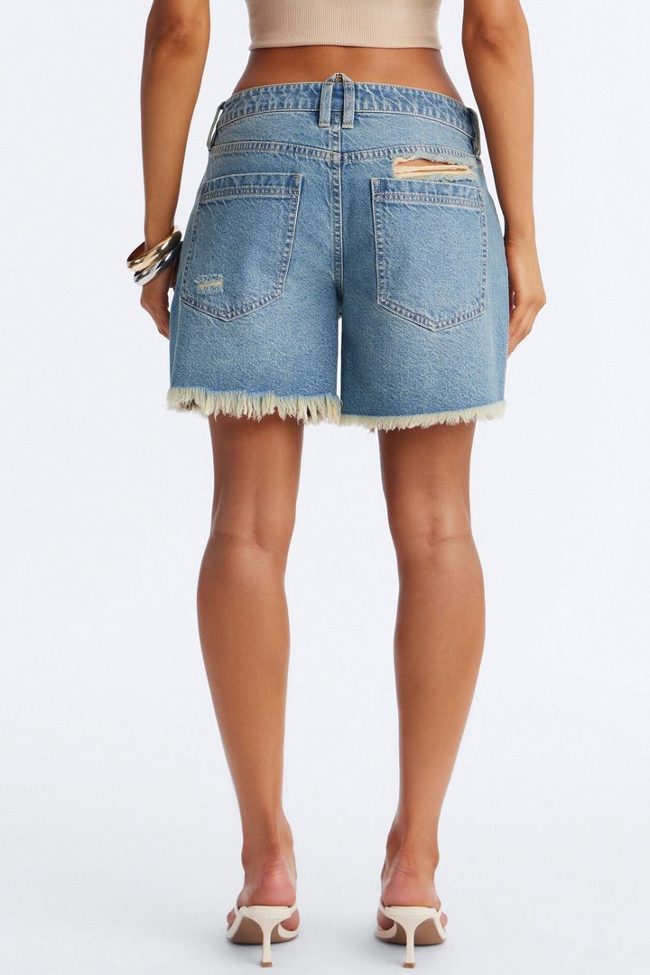 No Signal Ripped Denim Shorts - Vintage Wash