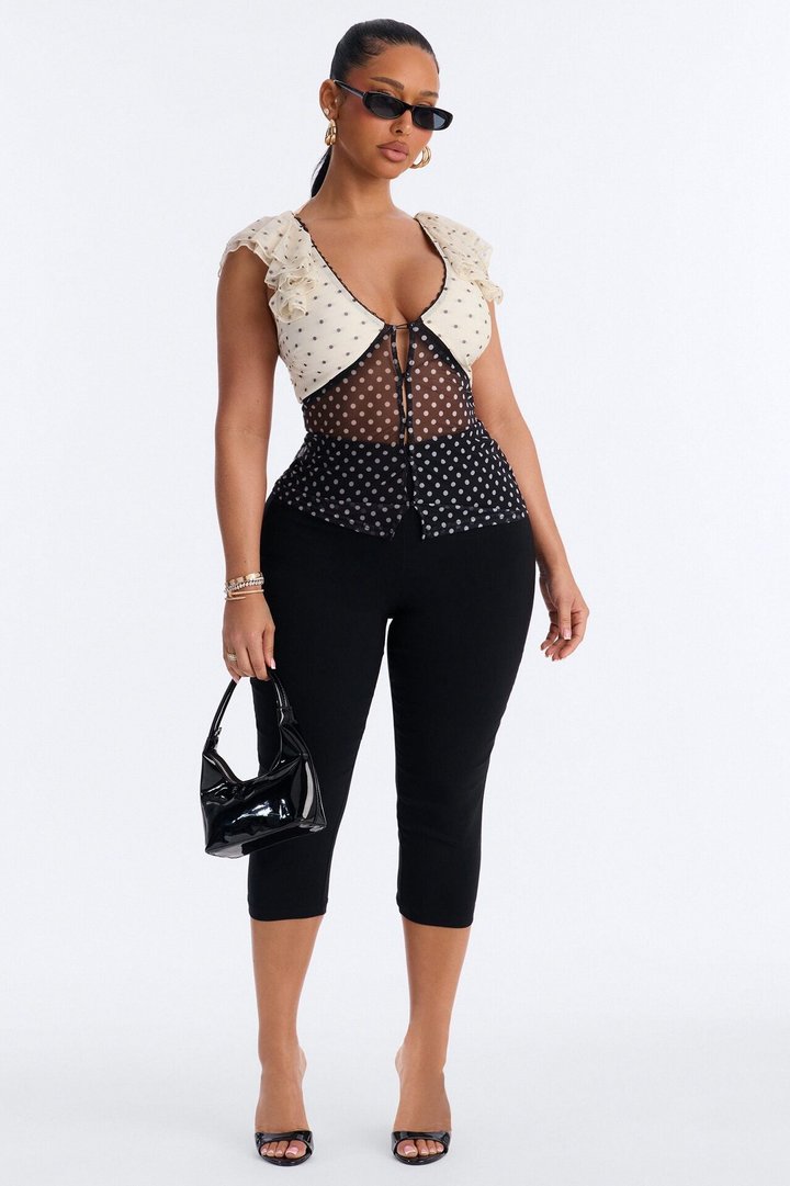 Laynee Polka Dot Ruffle Short Sleeve Top - Black/combo