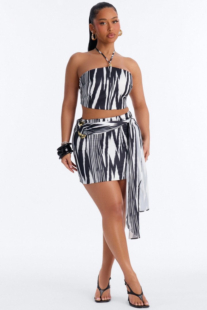 Wild Card Halter Skirt Set - Black/White